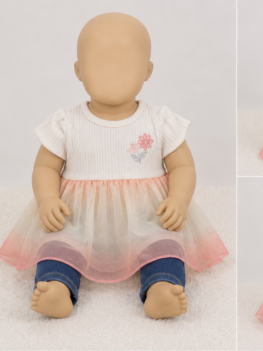 Carter's White & Pink Ombre Tulle Dress with Floral Detail